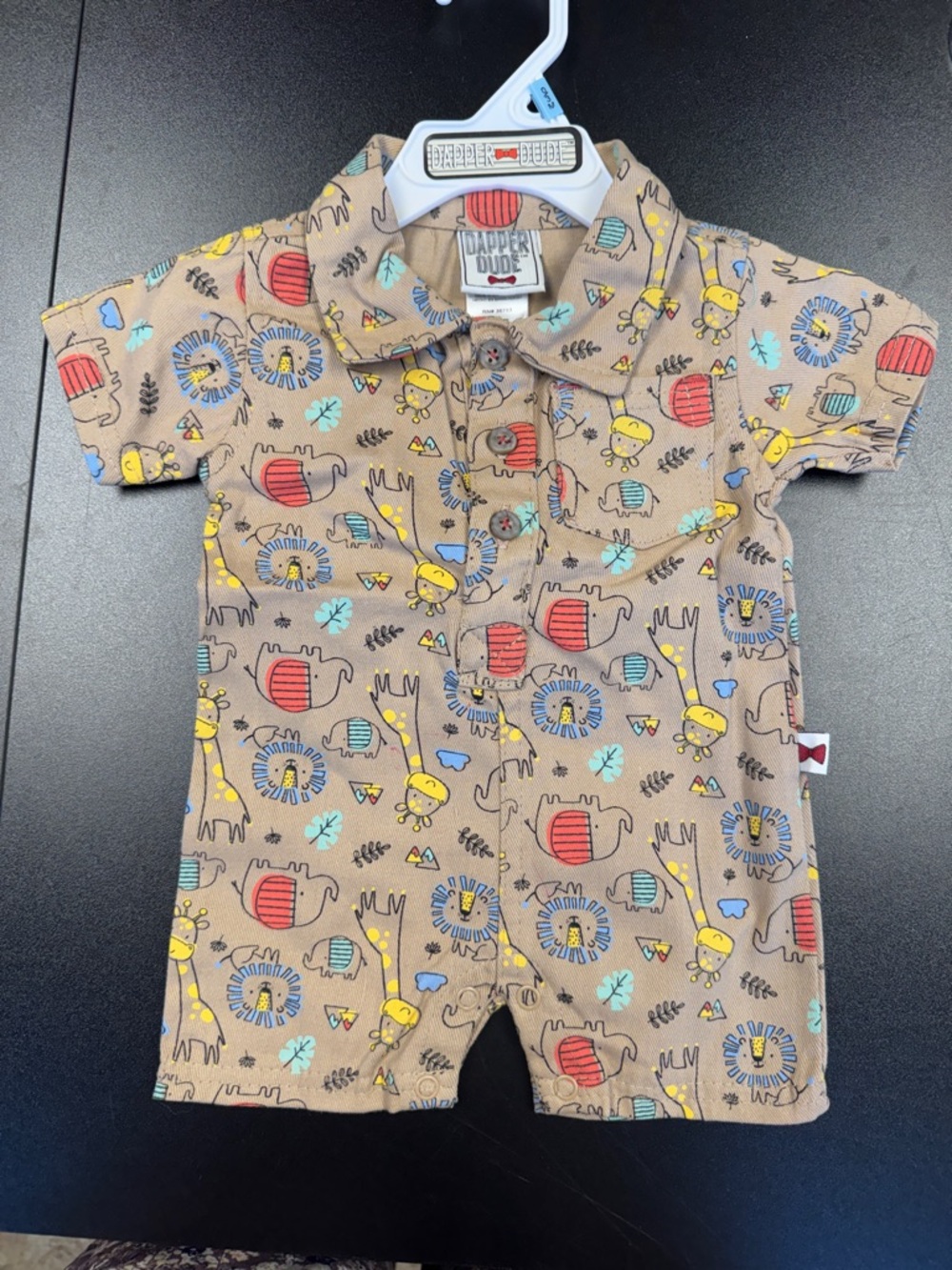 Carter's Brown Romper with Red, Yellow & Blue Animal‎ Print